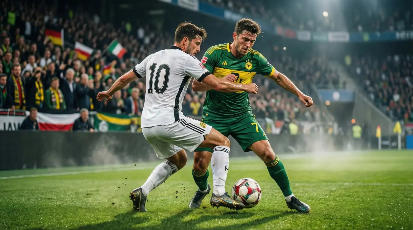 Moderne Bundesliga Spielszene mit intensivem Pressing