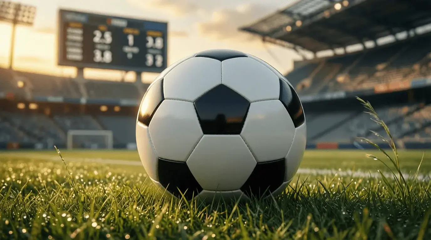 Fußball auf Rasen mit symbolischen Quotenzahlen im Hintergrund
