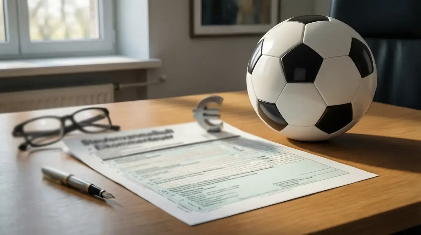 Deutsches Steuerformular mit Euro-Symbolen und Fußball